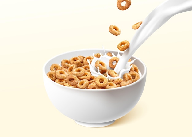 Vector anillo de cereales con leche vertida