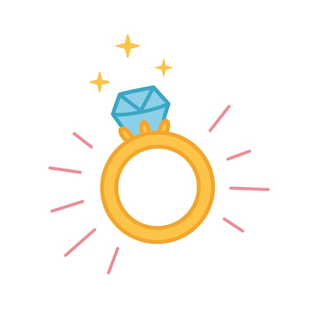 Anillo con compromiso de icono de diamante e ilustración de anillo de boda Vector ilustración plana estilo doodle