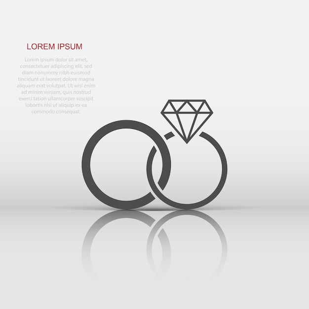 Vector anillo de compromiso con icono de vector de diamante en estilo plano ilustración de anillo de joyería de boda sobre fondo blanco aislado concepto de relación romántica