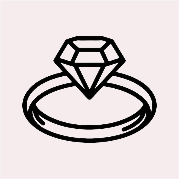 Anillo de diamante vector de silueta de arte en línea sobre un fondo blanco