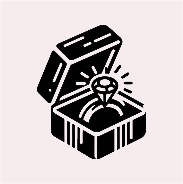 Un anillo de diamantes en una caja de regalos es un símbolo un signo de una propuesta de matrimonio Vector de silueta de joyería en