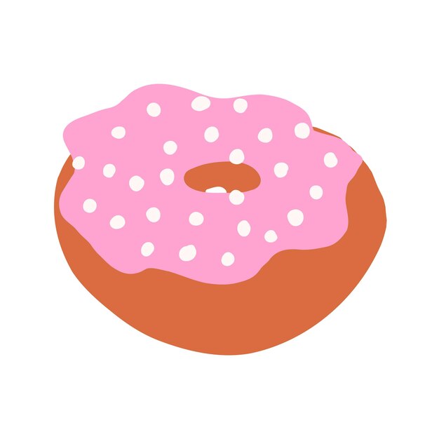 Anillo de donut en estilo plano de dibujos animados Bolas blancas sobre una crema rosa con base tostada Panadería dulce