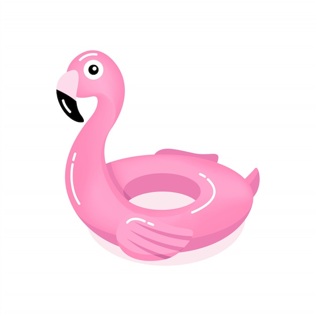 Anillo inflable flamenco rosado. tubo de natación flamingo aislado sobre fondo blanco.