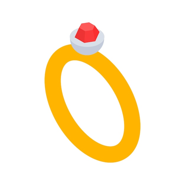 Vector anillo de joyería amarillo con ilustración de vector isométrico de diamante rojo bisutería de joyería antigua para propuesta de regalo o compromiso decoración de boda de matrimonio nupcial de moda de lujo de piedras preciosas