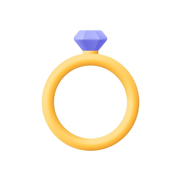 Vector anillo de joyería con diamante, compromiso, matrimonio y concepto de regalo icono vectorial 3d estilo minimalista de dibujos animados