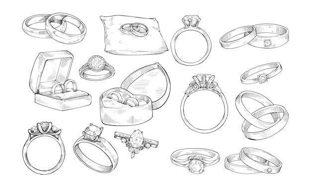 anillo de joyería grabado con ilustración dibujada a mano