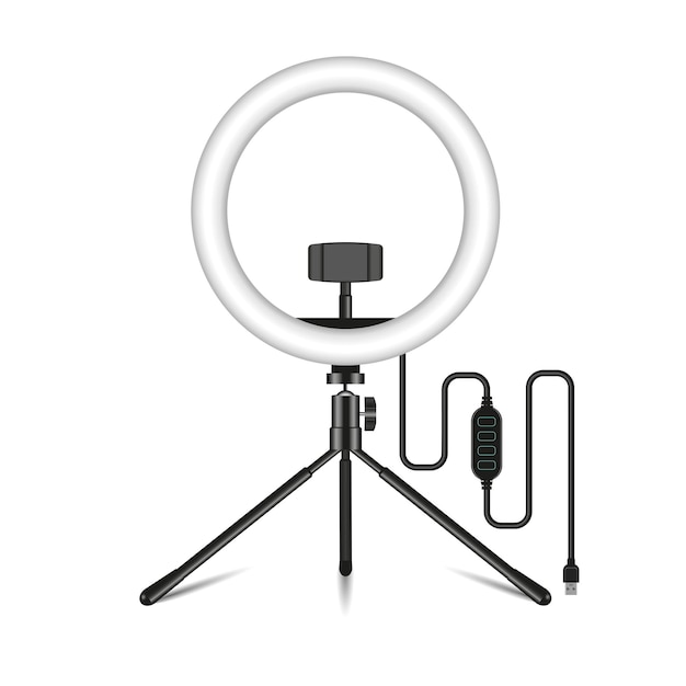 Anillo de luz de maquillaje selfie LED realista con soporte para teléfono USB