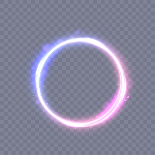 Anillo de luz de neón brillante sobre un fondo transparente.