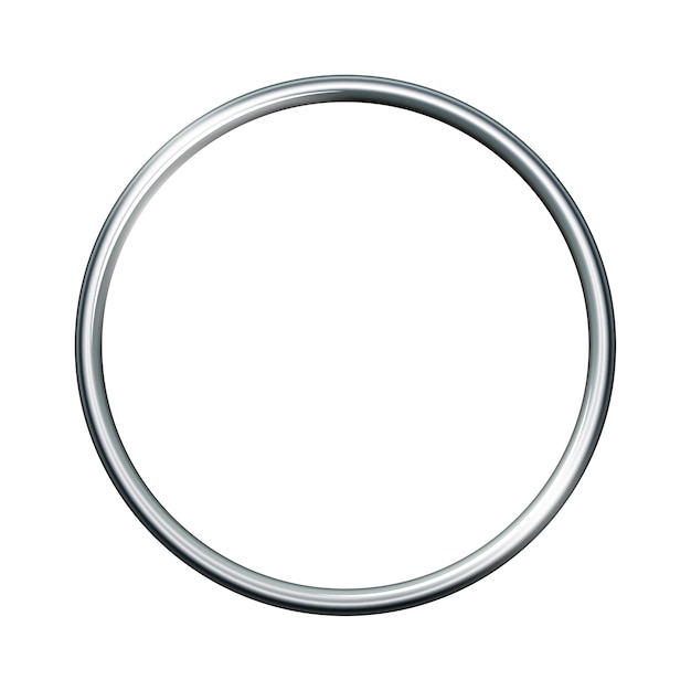 Vector anillo de metal plateado aislado sobre fondo blanco. marco vacío