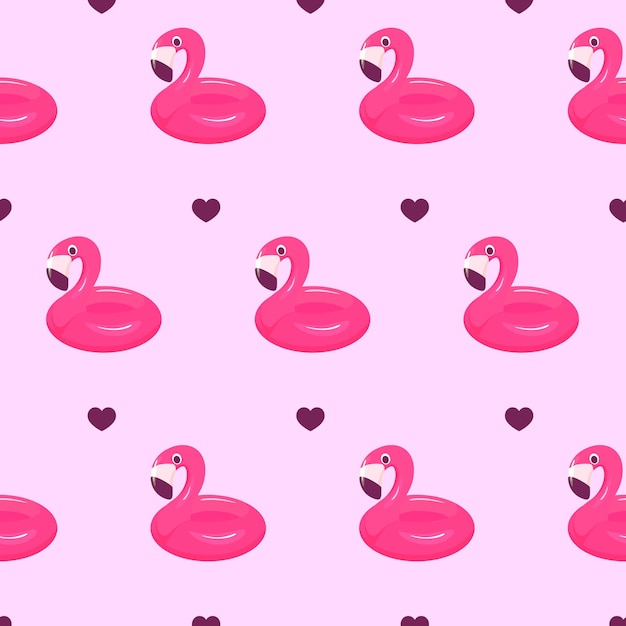 Anillo de natación Flamingo patrón sin costuras Ilustración vectorial aislado sobre fondo rosa