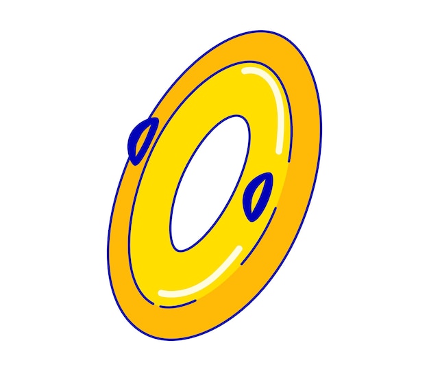 Anillo de natación inflable amarillo con asas azules en un fondo blanco accesorio de natación de verano
