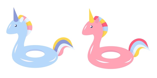 Anillo de natación inflable en forma de unicornio en estilo plano Ilustración vectorial aislada en fondo blanco
