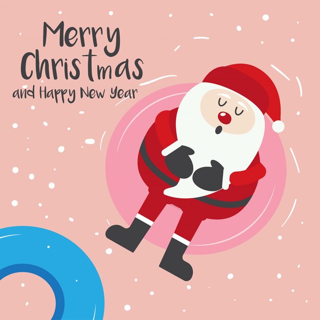 Anillo de la natación con santa en fondo de la Navidad.