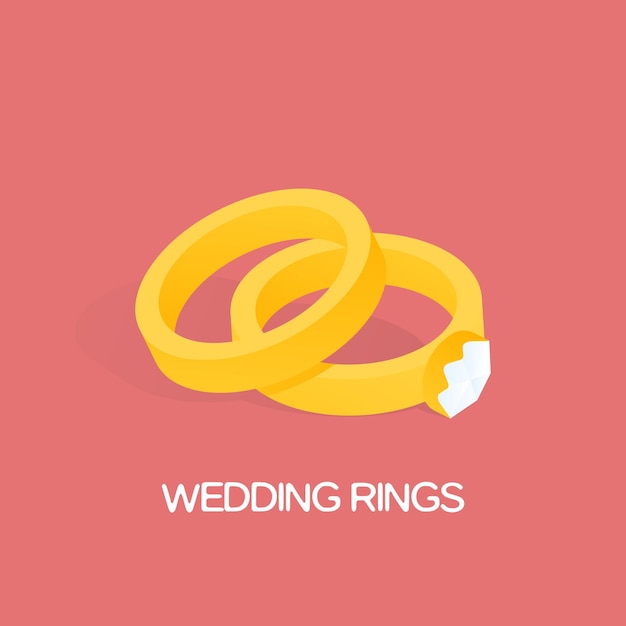Anillo de oro y anillo con ilustración de vector de diamante grande y brillante.