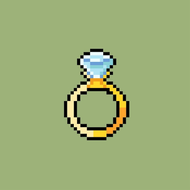 anillo de oro con diamante en estilo pixel art