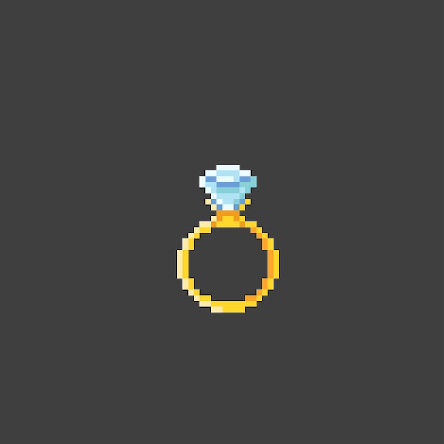 anillo de oro con diamante en estilo pixel art