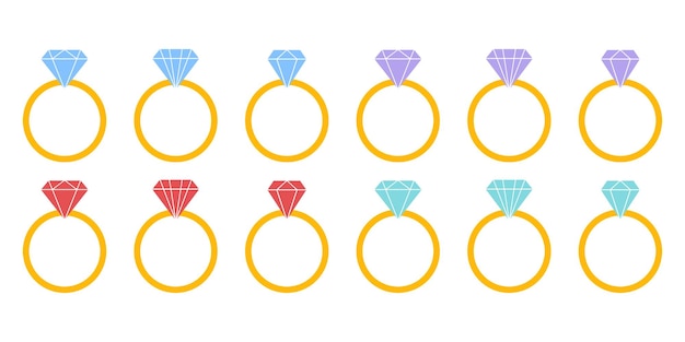 Anillo De Oro Con Iconos Planos De Diamante. Iconos aislados en un fondo blanco. ilustración vectorial