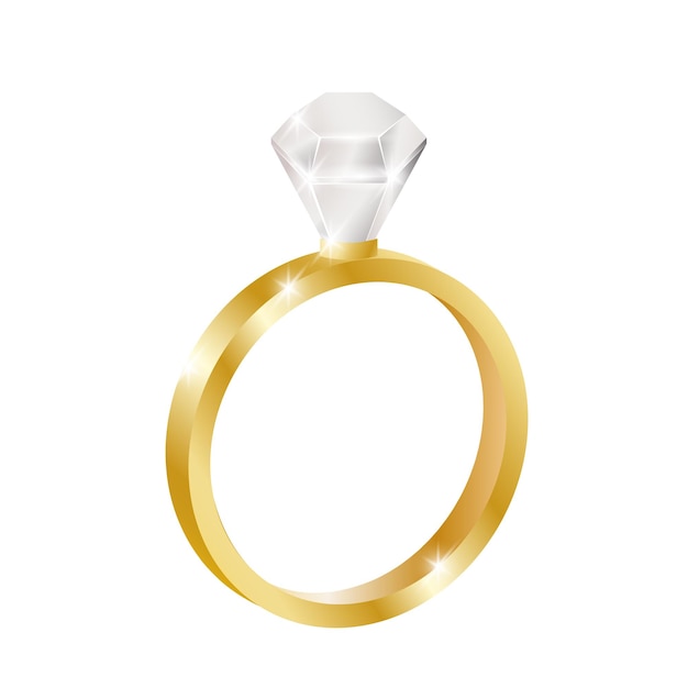 Vector anillo de oro con ilustración de piedra blanca.