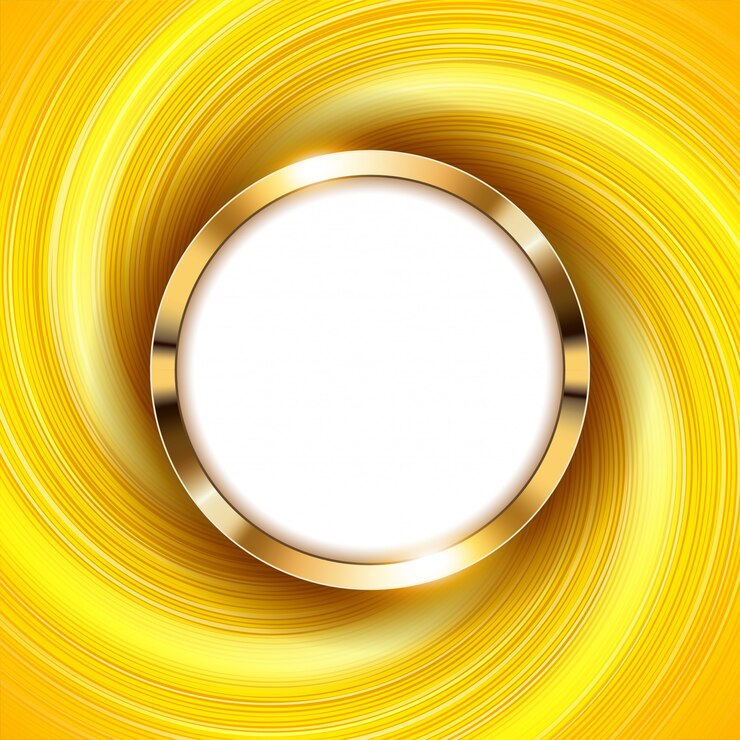 Vector anillo de oro metálico con espacio de texto y luz amarilla remolino