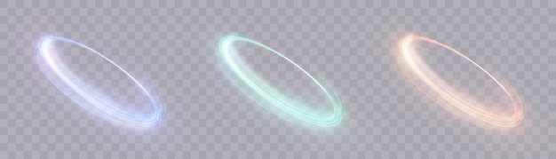 Anillo de oro de neón abstracto con un tinte verde Una brillante columna de rayos luminosos girando en una espiral rápida.