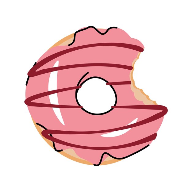 Anillo de rosquilla dulce con glaseado de fresa Ilustración de dibujos animados plana aislada sobre fondo blanco