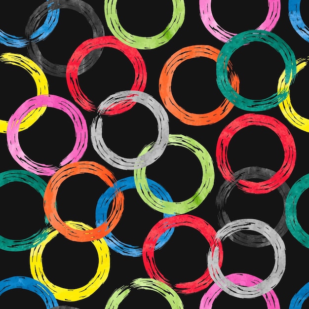 Anillos de acuarela coloridos patrón sin costuras fondo vectorial con elementos de círculo de arco iris en oscuro