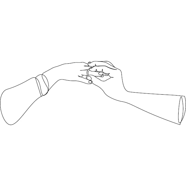 Anillos de boda Día de San Valentín Elementos de línea Arte continuo Una línea