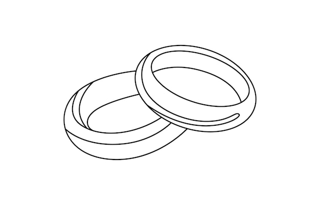 Anillos de boda dibujo de línea continua arte de una línea de anillos de amor unión de corazones de matrimonio