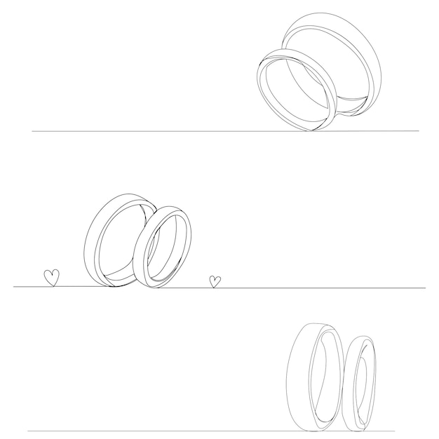 Vector anillos de boda un dibujo de línea continua sobre un fondo blanco