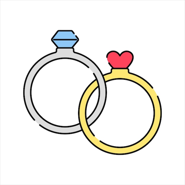 Anillos de boda Estilo de diseño plano dos anillos de oro y plata entrelazados que simbolizan el matrimonio