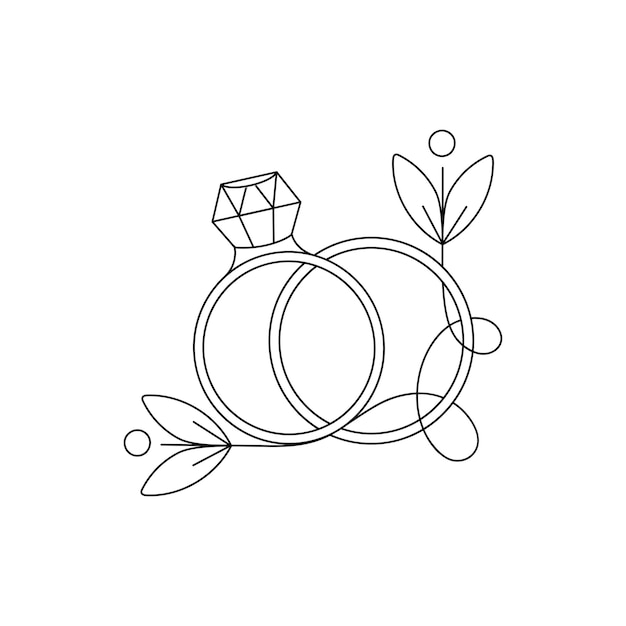 Vector anillos de boda vectoriales dibujados a mano con hojas elementos de diseño de doodle para postales de invitación y otros