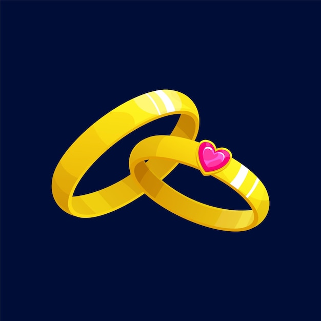 Anillos de bodas de dibujos animados de oro con piedra preciosa de rubí
