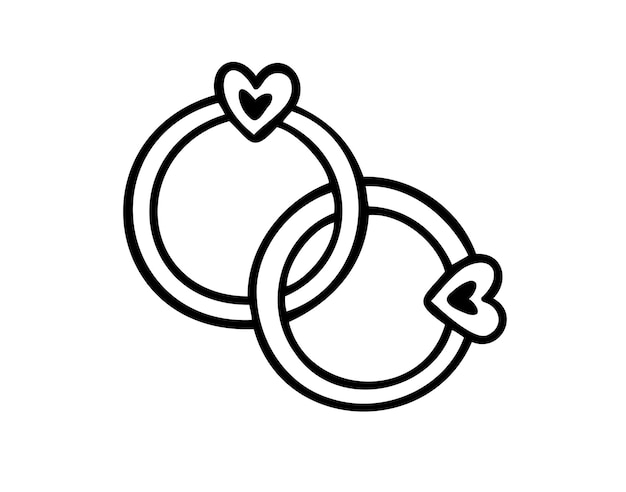 Anillos de bodas enlazados dibujado a mano icono propuesta de matrimonio anillo de diamantes en forma de corazón concepto de