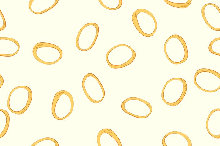 Anillos de cebolla frita con patrón sin costuras bocadillo crujiente no saludable trozos de comida caídos verduras asadas