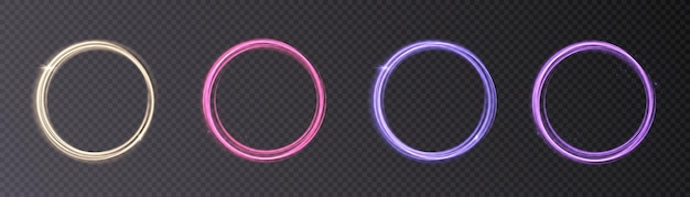 Anillos de luz brillantes y coloridos. vectores png