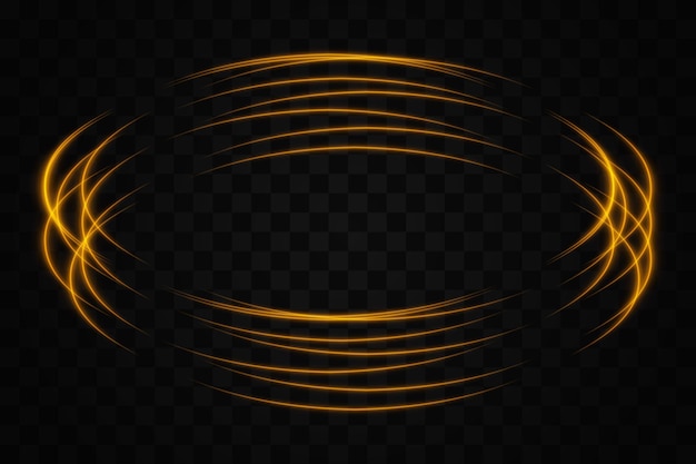 Anillos de luz de neón dorados abstractos dispuestos en un patrón circular superpuesto sobre un fondo transparente Ideales para diseños futuristas de tecnología o ciencia ficción