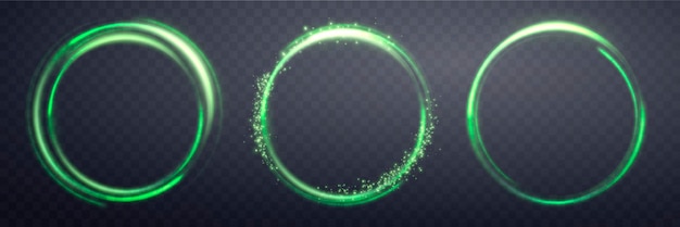 Anillos mágicos verdes brillantes Neón anillos de halo de llamaradas de energía realistas Efecto de luz abstracto