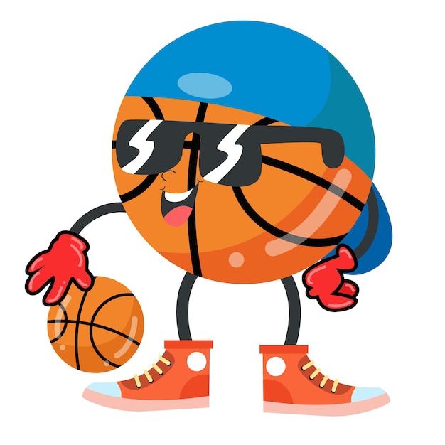 Anillos y movimientos cartoon basketball dribbling personajes en vector