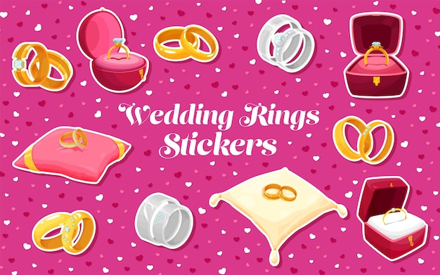 Anillos de oro y cajas de bodas de dibujos animados