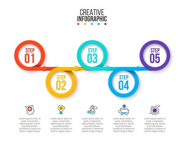 Anillos vectoriales con flechas para infografía. Presentación con 5 pasos, opciones, partes o procesos.