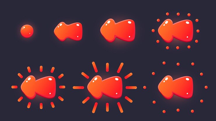 Vector animación de clic cursor de dibujos animados clic secuencia de cuadro puntero interacción sprite interfaz de usuario juego activo vector gui elemento etapas de animación