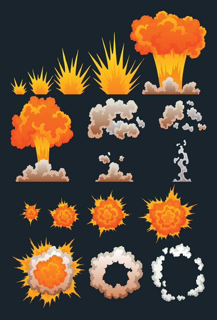 Vector animación de explosión animación para el juego del efecto explosión animación de dibujos animados para el juego marcos de efecto exploso ilustración vectorial dibujada a mano