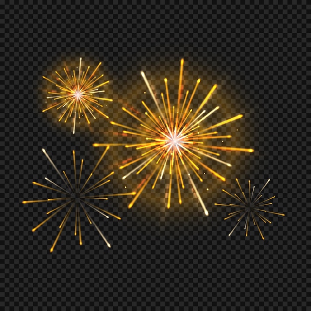 Animación de fuegos artificiales vectoriales concepto transparente realista con ilustración de símbolos de celebración
