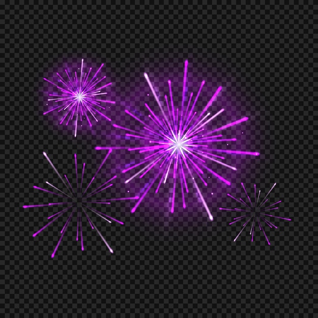 Animación de fuegos artificiales vectoriales concepto transparente realista con ilustración de símbolos de celebración