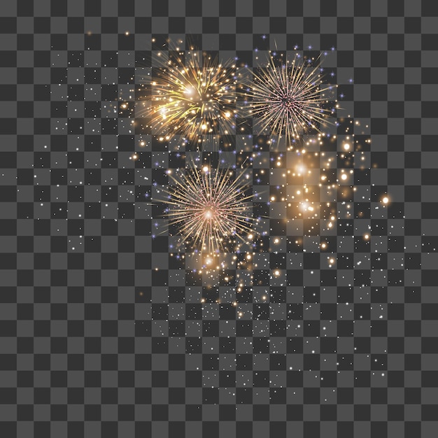 Animación de fuegos artificiales vectoriales concepto transparente realista con ilustración de símbolos de celebración