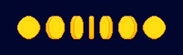 Animación de moneda de arte de 8 bits aislada en fondo oscuro Marcos animados de dinero de píxeles Moneda de oro