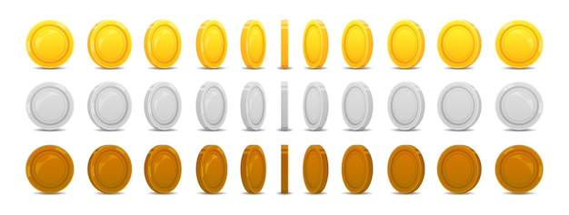 Animación de moneda de oro Icono de interfaz de usuario de juego con aplicación móvil de elemento de premio 2D giratorio y elemento de interfaz de casino web Conjunto de recompensa de volteo vectorial
