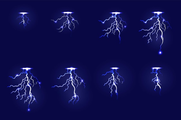 Animación de relámpagos Trueno animado suelo fx efecto dibujos animados luz eléctrica potencia animación huelga energía 2d juego marco electricidad voltaje flash neotérico vector ilustración