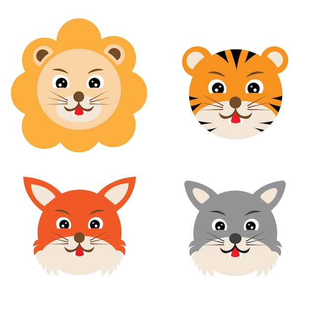 Animados animales salvajes (león, tigre, zorro, lobo).