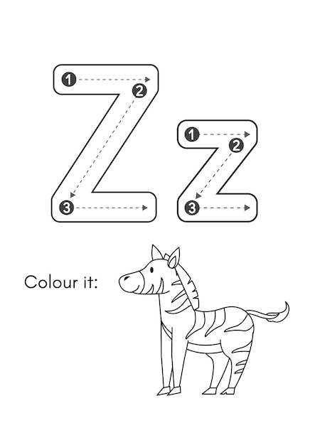 Animal del alfabeto para colorear con dibujos animados de animales de letras dibujadas a mano de palabra